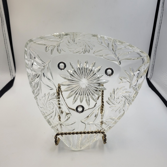 Vintage Triangular Clear Glass Footed Serving Dish - Picture 1 of 3